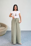 Kraşlı Beli Lastikli Modal Geniş Paça Palazzo Pantolon 8846 - Haki