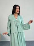 Bağlama Detaylı Ceket ve Uzun Etek İkili Takım 8842 - Mint Yeşili