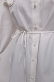 Büyük Yakalı İnci Detaylı Büzgülü Manşetli Oversize Gömlek D001 - Beyaz