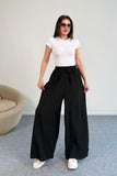 Kraşlı Beli Lastikli Modal Geniş Paça Palazzo Pantolon 8846 - Siyah