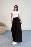 Kraşlı Beli Lastikli Modal Geniş Paça Palazzo Pantolon 8846 - Siyah