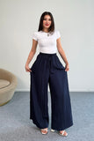 Kraşlı Beli Lastikli Modal Geniş Paça Palazzo Pantolon 8846 - Lacivert