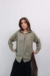 Rahat Kesim Düz Renk Cep Detaylı Gömlek 51442 - Haki