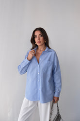 Trend Çizgili Desen Uzun Kollu Gömlek 51441  - Lacivert Beyaz