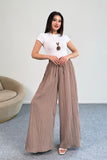 Kraşlı Beli Lastikli Modal Geniş Paça Palazzo Pantolon 8846 - Vizon