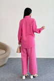 Büzgü Detaylı Gömlek ve Geniş Paça Pantolon İkili Takım 2504 - Pembe
