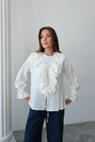 Fırfırlı Bağlama Detaylı Uzun Kollu Bluz 8834 - Beyaz