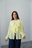 Fırfırlı Bağlama Detaylı Uzun Kollu Bluz 8834 - Sarı