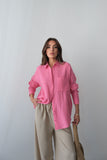 Yazlık Rahat Kesim Müslin Kumaş Uzun Kollu Gömlek 3833 - Pembe