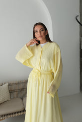 Oversize Taş Detaylı Gömlek ve Dökümlü Astarlı Etek İkili Takım 8830 - Sarı