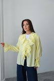 Fırfırlı Bağlama Detaylı Uzun Kollu Bluz 8834 - Sarı