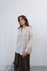 Rahat Kesim Düz Renk Cep Detaylı Gömlek 51442 - Bej