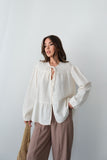 Bohem Tarzı Bağlama Detaylı Volanlı Uzun Kollu Bluz - Ekru