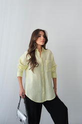 Yazlık Rahat Kesim Müslin Kumaş Uzun Kollu Gömlek 3833 - Sarı