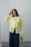Fırfırlı Bağlama Detaylı Uzun Kollu Bluz 8834 - Sarı