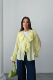 Fırfırlı Bağlama Detaylı Uzun Kollu Bluz 8834 - Sarı