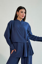 Bağlama Detaylı Gömlek ve Geniş Paça Pantolon İkili Takım 2519 - Lacivert