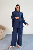 Bağlama Detaylı Gömlek ve Geniş Paça Pantolon İkili Takım 2519 - Lacivert