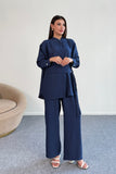 Bağlama Detaylı Gömlek ve Geniş Paça Pantolon İkili Takım 2519 - Lacivert