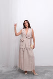 Trend Kruvaze Bağlamalı Yelek ve Uzun Etek Takım D004 - Bej