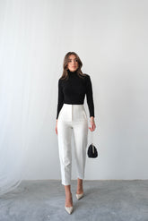 Yüksek Bel Düz Kesim Kruvaze Detaylı Kumaş Pantolon 4613 - Beyaz