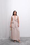 Trend Kruvaze Bağlamalı Yelek ve Uzun Etek Takım D004 - Bej