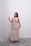 Trend Kruvaze Bağlamalı Yelek ve Uzun Etek Takım D004 - Bej