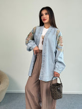 Çiçek Nakış Detaylı Oversize Denim Ceket 8829 - Açık Mavi