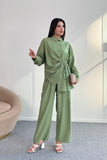 Büzgü Detaylı Gömlek ve Geniş Paça Pantolon İkili Takım 2504 - Haki Yeşil