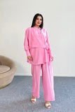 Bağlama Detaylı Gömlek ve Geniş Paça Pantolon İkili Takım 2519 - Pembe