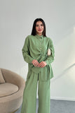 Büzgü Detaylı Gömlek ve Geniş Paça Pantolon İkili Takım 2504 - Haki Yeşil