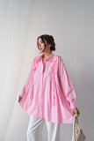 Fırfırlı ve İnci Detaylı Oversize Gömlek D002- Pembe