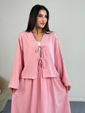 Bağlama Detaylı Ceket ve Uzun Etek İkili Takım 8842 - Pembe