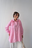Fırfırlı ve İnci Detaylı Oversize Gömlek D002- Pembe