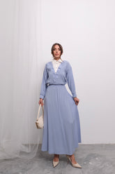 Beli Lastikli Uzun Etek ve Uzun Kollu Üst Takım D003 - Mavi