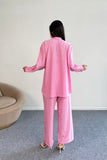Bağlama Detaylı Gömlek ve Geniş Paça Pantolon İkili Takım 2519 - Pembe