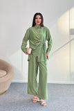Büzgü Detaylı Gömlek ve Geniş Paça Pantolon İkili Takım 2504 - Haki Yeşil