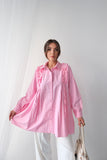 Fırfırlı ve İnci Detaylı Oversize Gömlek D002- Pembe