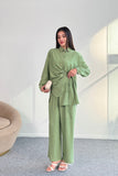 Büzgü Detaylı Gömlek ve Geniş Paça Pantolon İkili Takım 2504 - Haki Yeşil