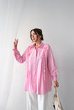 Fırfırlı ve İnci Detaylı Oversize Gömlek D002- Pembe