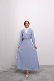 Beli Lastikli Uzun Etek ve Uzun Kollu Üst Takım D003 - Mavi