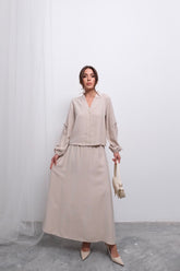 Rahat Kesim V Yaka Üst ve Dökümlü Etek Takım D005 - Açık Bej