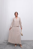 Rahat Kesim V Yaka Üst ve Dökümlü Etek Takım D005 - Açık Bej