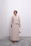 Rahat Kesim V Yaka Üst ve Dökümlü Etek Takım D005 - Açık Bej