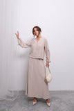 Rahat Kesim V Yaka Üst ve Dökümlü Etek Takım D005 - Açık Bej