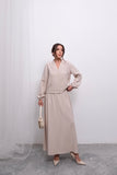 Rahat Kesim V Yaka Üst ve Dökümlü Etek Takım D005 - Açık Bej