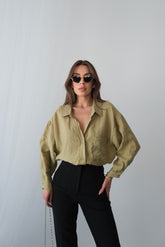 Yazlık Rahat Kesim Modal Kumaş Uzun Kollu Gömlek - Yağ Yeşili 4612