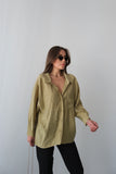 Yazlık Rahat Kesim Modal Kumaş Uzun Kollu Gömlek - Yağ Yeşili 4612