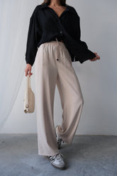 Yazlık Rahat Kesim İp Bağcıklı Geniş Paça Palazzo Pantolon 4316 - Bej