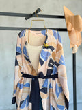 Desenli Belden Bağlamalı Deniz Yıldızı Detaylı Uzun Kimono 0126 - Lacivert